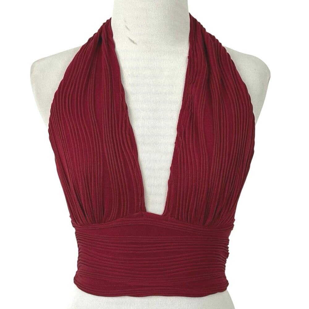 Red Halter Crop Top Backless Ruched Y2K Party Women Small NWT - Picture 1 of 3
